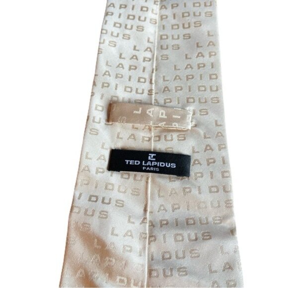Ted Lapidus 60 x 3.75 Cream Spellout Silk Neck Tie - Picture 3 of 3